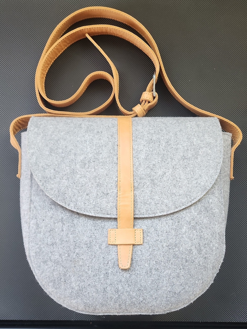 Hearth & Hand with Magnolia - Gray Felt Crossbody with Tan Strap